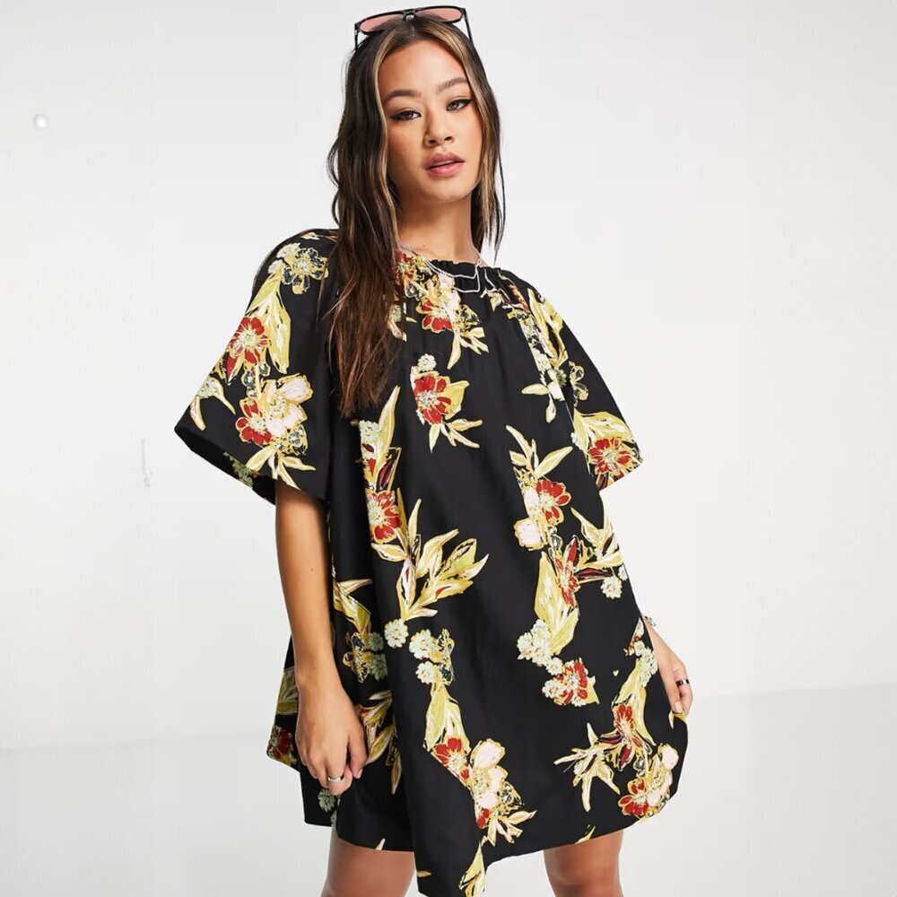 Free People Jodie Floral Printed Tunic Oversized Mini Dress Multicolors Women XS - Picture 2 of 13